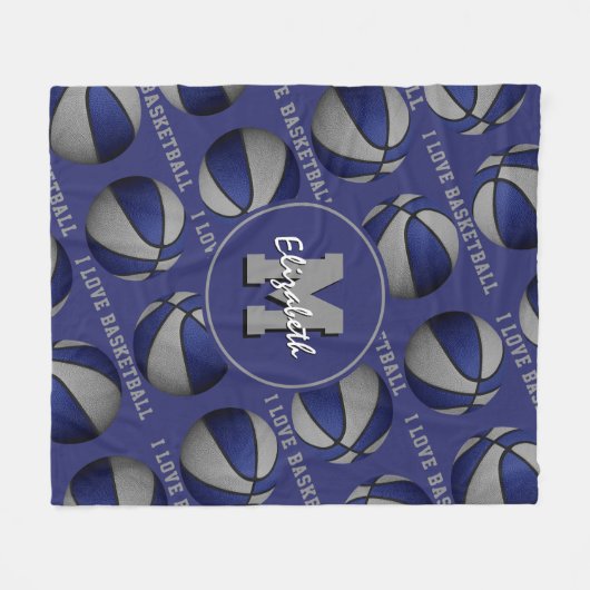 blauwe grijze teamkleuren Ik hou van basketbalpatr Fleece Deken (Voorkant (Horizontaal))