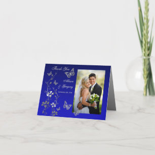 Blauwe, grijze vlinder bloemfoto dank u kaart