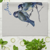 Blauwe grijze vogels Elegant Waterverf Aangepaste  Theedoek (Gevouwen)