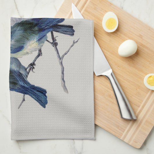Blauwe grijze vogels Elegant Waterverf Aangepaste  Theedoek (Quarter Fold)