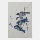 Blauwe grijze vogels Elegant Waterverf Aangepaste  Theedoek (Verticaal)