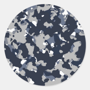 Blauwe grijze witte Camouflage Camopatroop Ronde Sticker