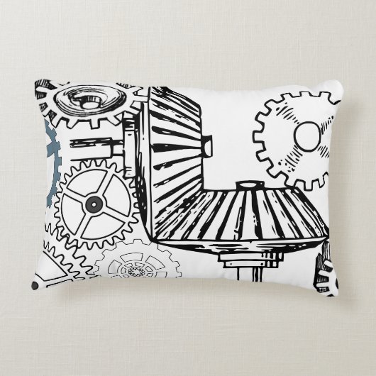 Blauwe grijze witte tandwielen Steampunk Boys Deco Accent Kussen (Achterkant)