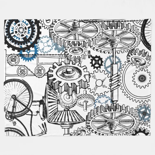 Blauwe grijze witte tandwielen Steampunk Boys Deco Fleece Deken (Voorkant (Horizontaal))