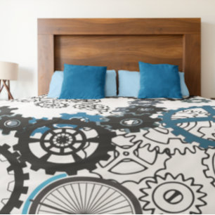 Blauwe grijze witte tandwielen Steampunk Boys Deco Fleece Deken