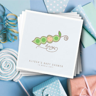 Blauwe grillige erwten in een Pod Boy Baby shower Servet