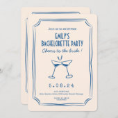 Blauwe grillige funky vrijgezellenfeest kaart (Voorkant / Achterkant)