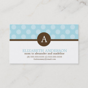 Blauwe grillige polka dots patroon monogram contactkaartje