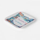 Blauwe grillige zeemeermin vis haai verjaardag papieren bordje (Gebogen)