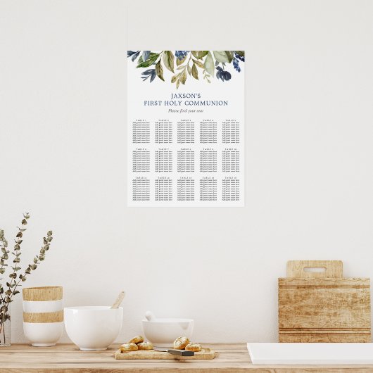 Blauwe groenbladeren met bladeren met groene blade poster (Keuken)