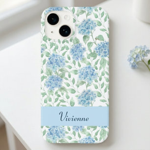 Blauwe Groene Aquarel Wilde Bloem Naam Case-Mate iPhone 14 Hoesje