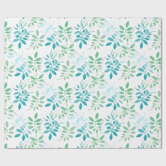 Blauwe groene bladeren cadeaupapier (Vlak)