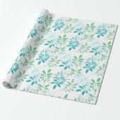 Blauwe groene bladeren cadeaupapier (Uitgerold)