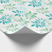 Blauwe groene bladeren cadeaupapier (Hoek)