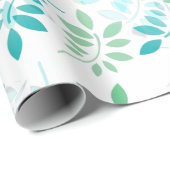 Blauwe groene bladeren cadeaupapier (Rol Hoek)