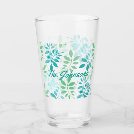 Blauwe groene bladeren glas (Voorkant)