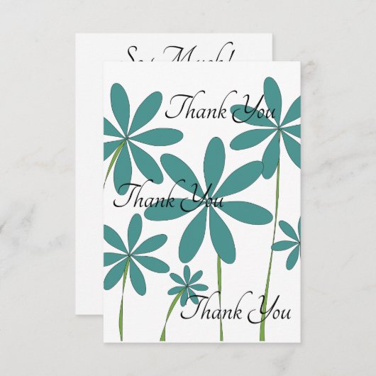 Blauwe groene bloemen bedankkaart (Voorkant / Achterkant)