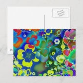 Blauwe groene bloemen briefkaart (Voorkant / Achterkant)