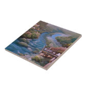 Blauwe groene bomen digitale kunst tegeltje (Zijkant)