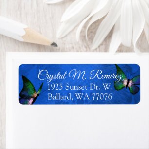 Blauwe, groene Butterfly Return Address Labels