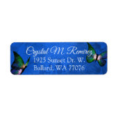 Blauwe, groene Butterfly Return Address Labels (Voorkant)