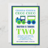 Blauwe Groene Choo Train 2de verjaardag Kaart (Voorkant)