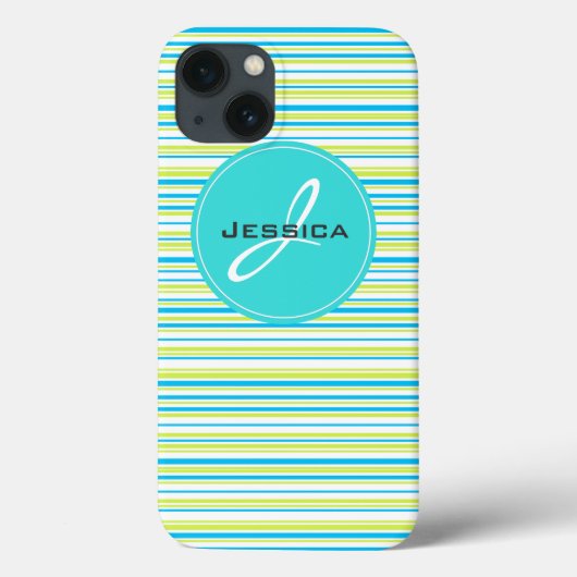 Blauwe groene eenvoudige elegant Stripes Monogram Case-Mate iPhone Case (Achterkant)