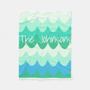 Blauwe, groene en Blauwgroen geometrische Zee golv Fleece Deken