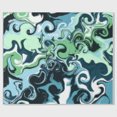 Blauwe, groene en witte ziren Abstracte fluïde kun Cadeaupapier (Vlak)