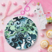 Blauwe, groene en witte ziren Abstracte fluïde kun Papieren Bordje (Feest)