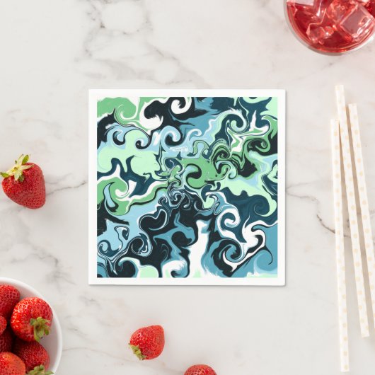 Blauwe, groene en witte ziren Abstracte fluïde kun Servet (Insitu)