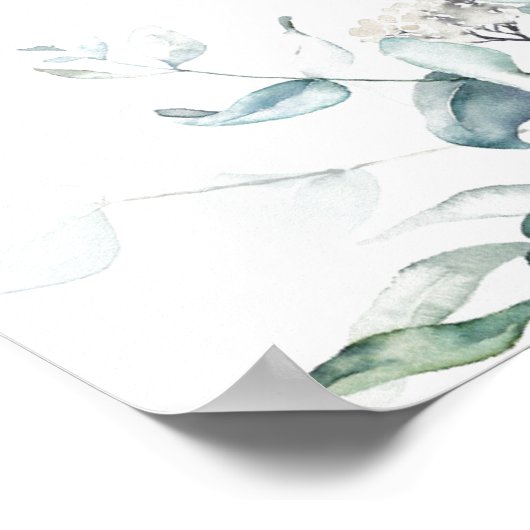 Blauwe groene Eucalyptus Weduwsbericht Welkomsttek Poster (Hoek)