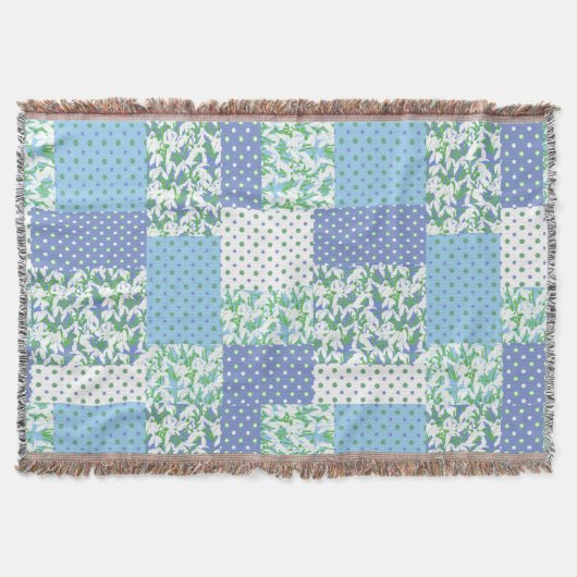 Blauwe groene faux patchwork Snowdrops en pooldots Deken (Voorkant)