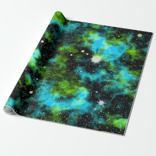 Blauwe groene galaxy Cosmic Space Stars Nebula Cadeaupapier