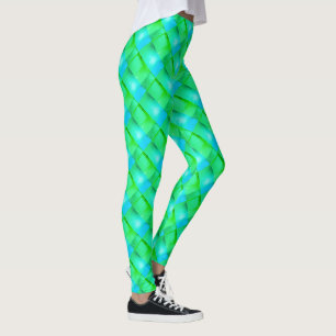 Blauwe groene gekromde rechthoeken of strepen die leggings