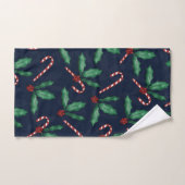 Blauwe groene Holly Leaves Red Berries Candy Cane Bad Handdoek (Handdoek)