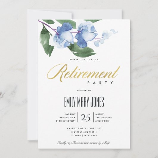 BLAUWE GROENE INKTWASSER WATERVERF FLORALE PENSION KAART (Voorkant)