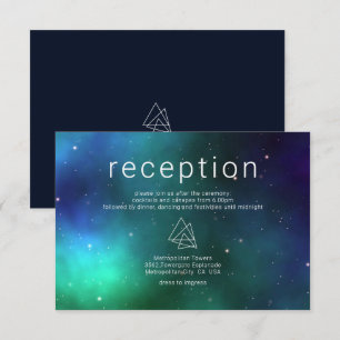 Blauwe groene Keltische Galaxy Modern Wedding Deta Informatiekaartje