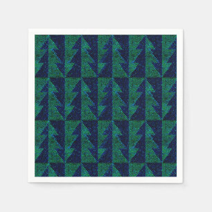 Blauwe, groene kerstbomen. Kerstmis Servet