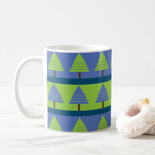 Blauwe groene kerstboom Geometric Koffiemok (Met donut)