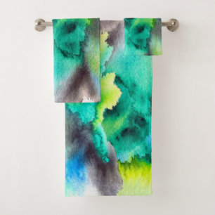 Blauwe groene marmer-kleurstof waterverf bad handdoek