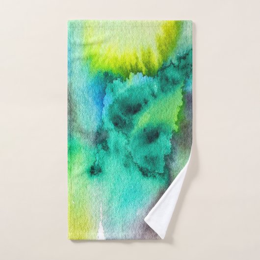 Blauwe groene marmer-kleurstof waterverf bad handdoek (Handdoek)