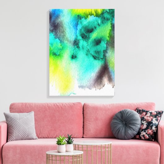 Blauwe groene marmer-kleurstof waterverf canvas afdruk (Insitu (Woonkamer))