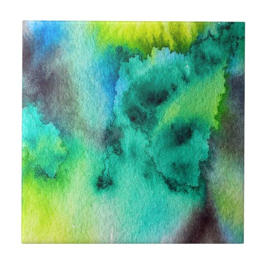 Blauwe groene marmer-kleurstof waterverf tegeltje (Voorkant)