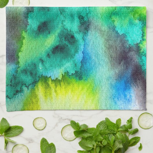 Blauwe groene marmer-kleurstof waterverf theedoek (Gevouwen)