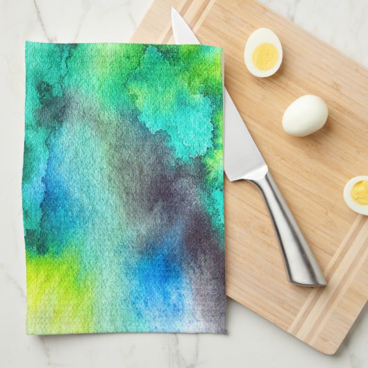 Blauwe groene marmer-kleurstof waterverf theedoek (Quarter Fold)