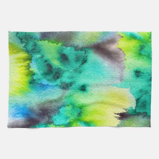 Blauwe groene marmer-kleurstof waterverf theedoek (Horizontaal)