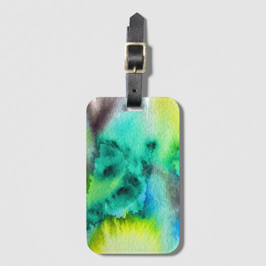 Blauwe groene marmer waterverf bagagelabel (Voorkant (verticaal))