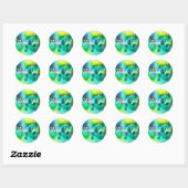 Blauwe groene marmer waterverf ronde sticker (Vel)