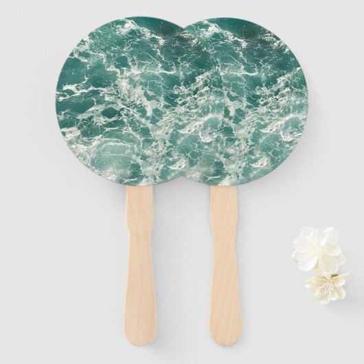 Blauwe groene oceaangolven handwaaier (Voorkant en achterkant)
